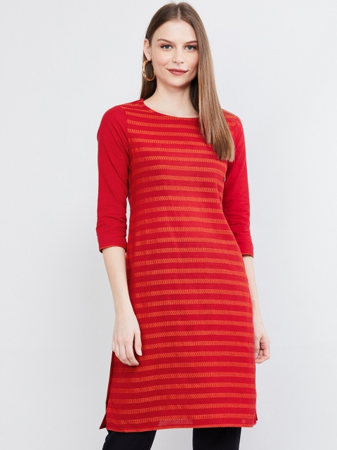 

max Women Red & Yellow Striped Straight Kurta