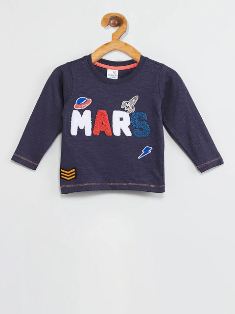 

max Boys Navy Blue Appliqued Round Neck T-shirt