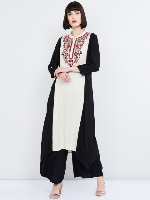 

max Women Black & Off-White Yoke Design Straight Kurta
