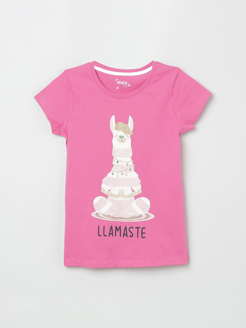 

max Girls Pink Printed Round Neck T-shirt