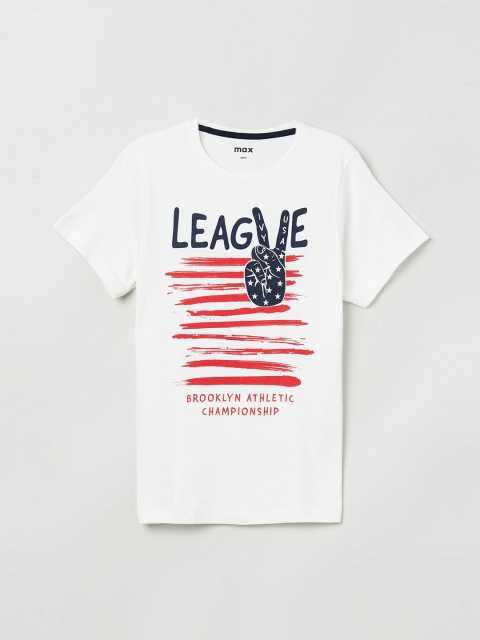 

max Boys White Printed Round Neck T-shirt