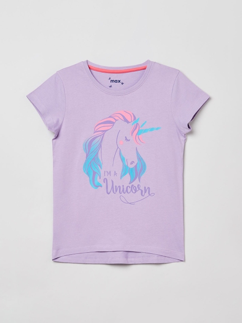 max Girls Purple Printed Round Neck T-shirt