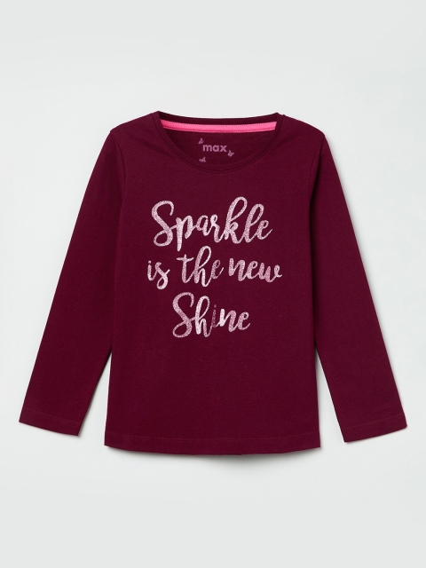 

max Girls Burgundy Printed Round Neck T-shirt