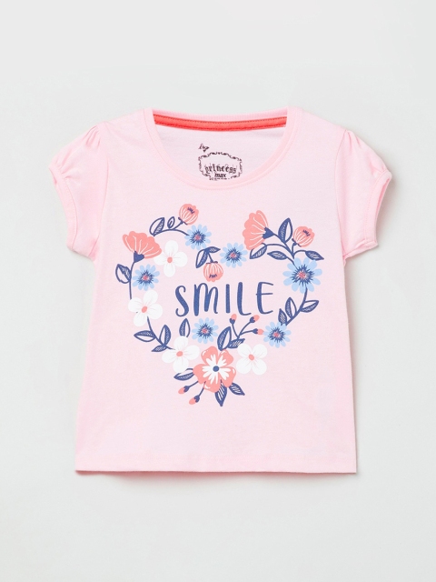 

max Girls Pink Printed Round Neck T-shirt