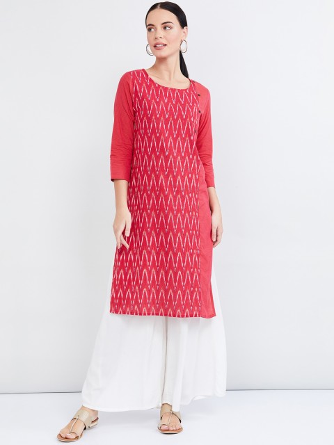 

max Women Pink Printed Straight Kurta