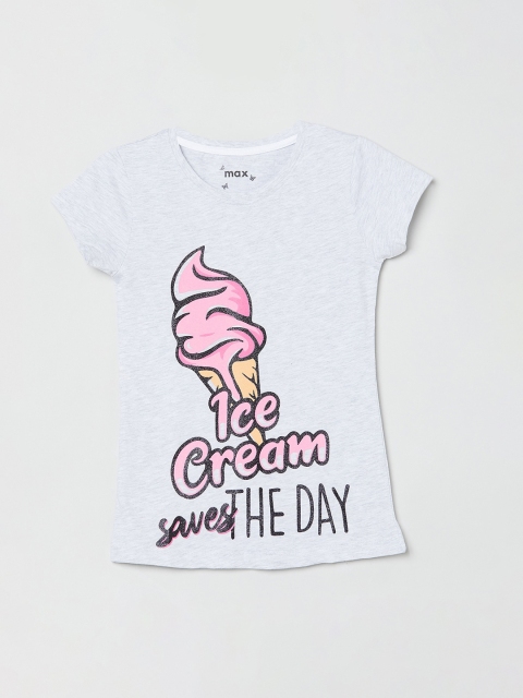 

max Girls Grey & Pink Printed Top