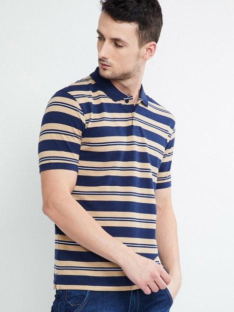 max Men Blue Striped Polo Collar T-shirt