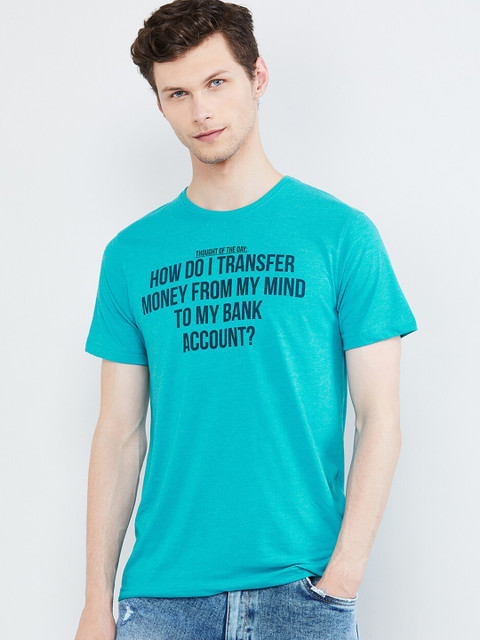 

max Men Blue Printed Round Neck T-shirt