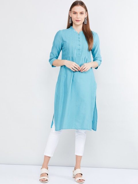 

max Women Blue Woven Design Straight Kurta