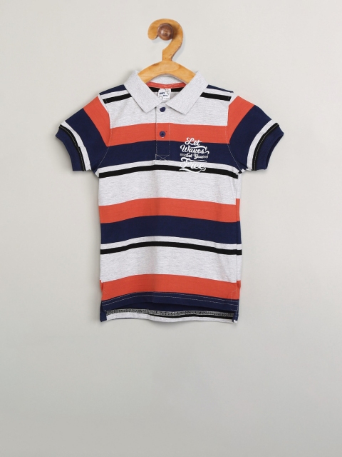 

max Boys Grey Melange & Orange Striped Polo Collar T-shirt