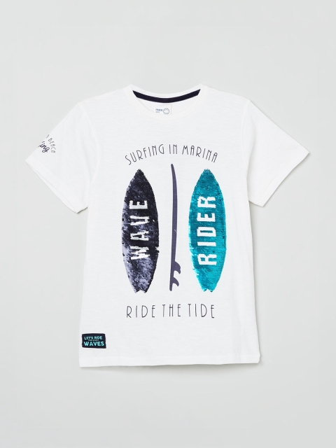 

max Boys White & Blue Printed Round Neck T-shirt