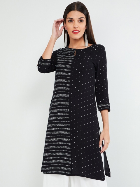 

max Women Black & Off-White Striped A-Line Kurta