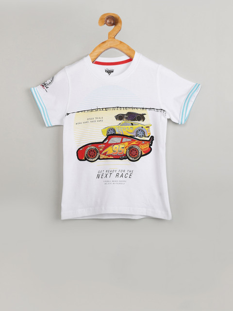 

max Boys White Printed Round Neck T-shirt