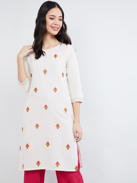 

max Women Off-White & Red Embroidered Straight Kurta