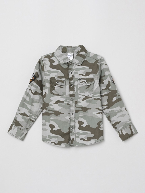 

max Boys Green & Grey Regular Fit Printed Casual Shirt
