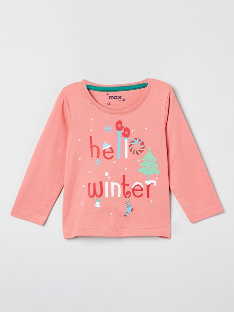 

max Girls Peach-Coloured Printed Top