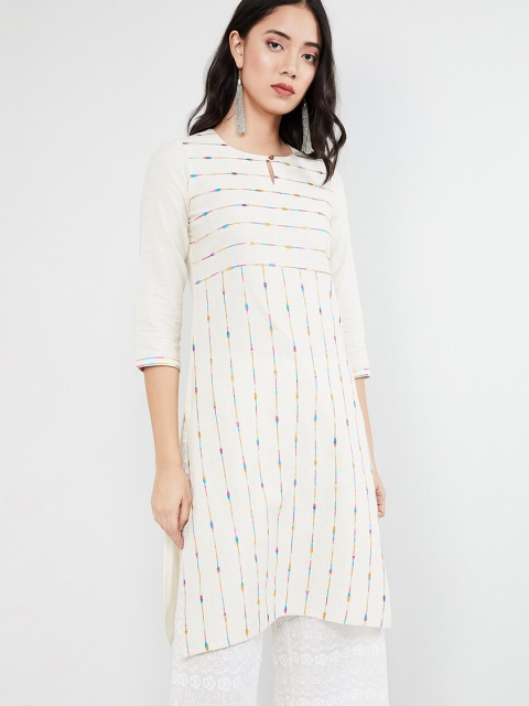 

max Women Off-White & Pink Striped Straight Kurta