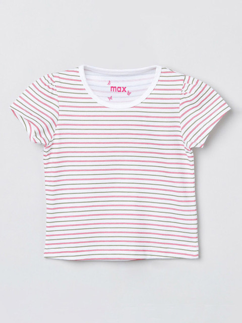 

max Girls White & Pink Striped Round Neck T-shirt