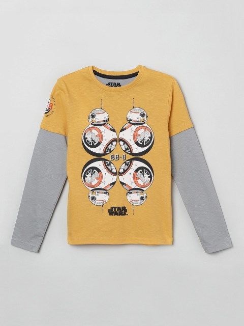 

max Boys Yellow Printed Round Neck T-shirt