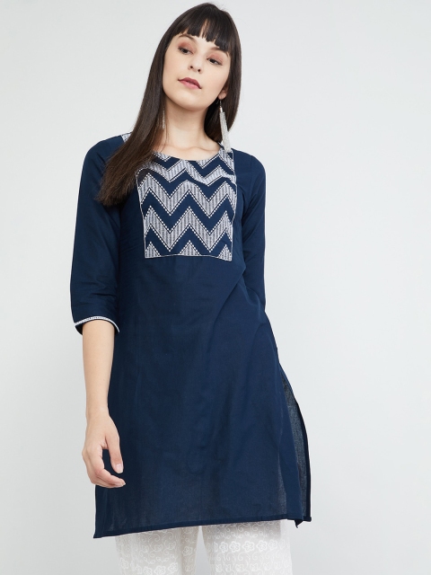 

max Women Blue & White Yoke Design Straight Kurta