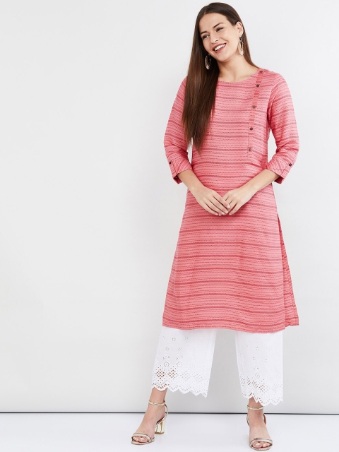 

max Women Pink & Red Striped Straight Kurta