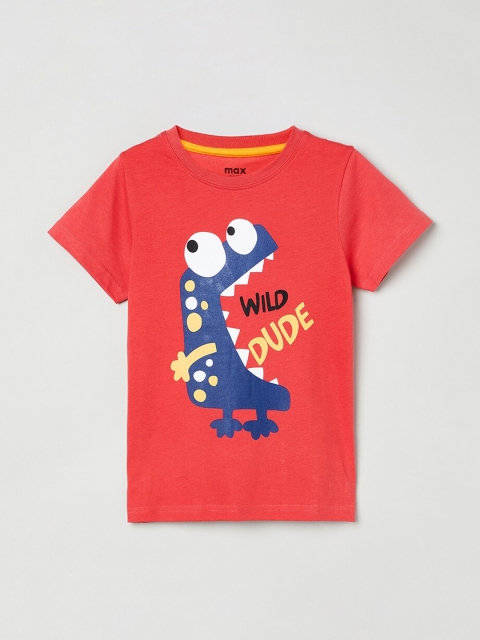 

max Boys Red Printed Round Neck T-shirt