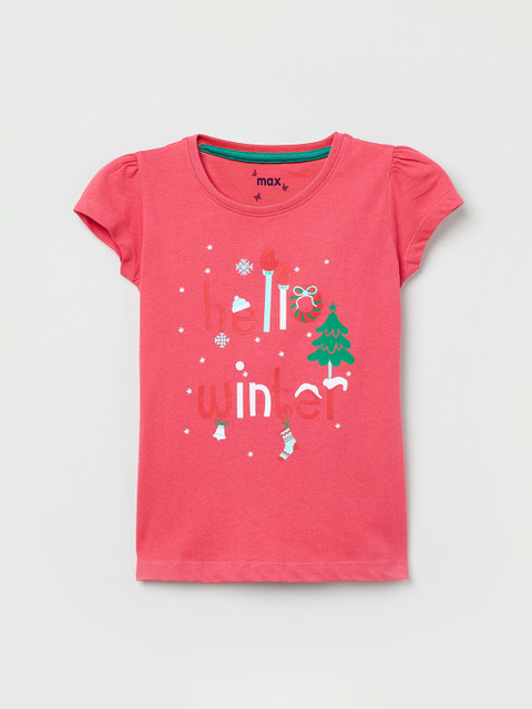 

max Girls Pink Printed Round Neck T-shirt