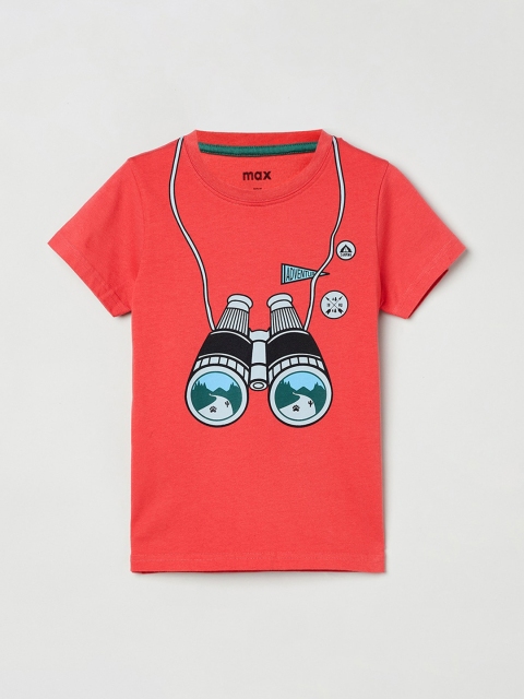 

max Boys Red Printed Round Neck T-shirt