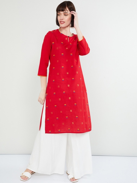 

max Women Red Printed Straight Kurta