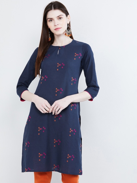

max Women Blue Woven Design Straight Kurta