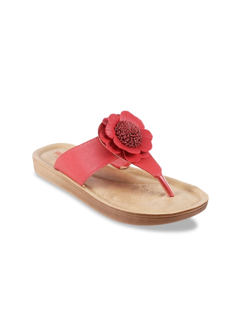 

WALKWAY Women Red Embellished T-Strap Flats