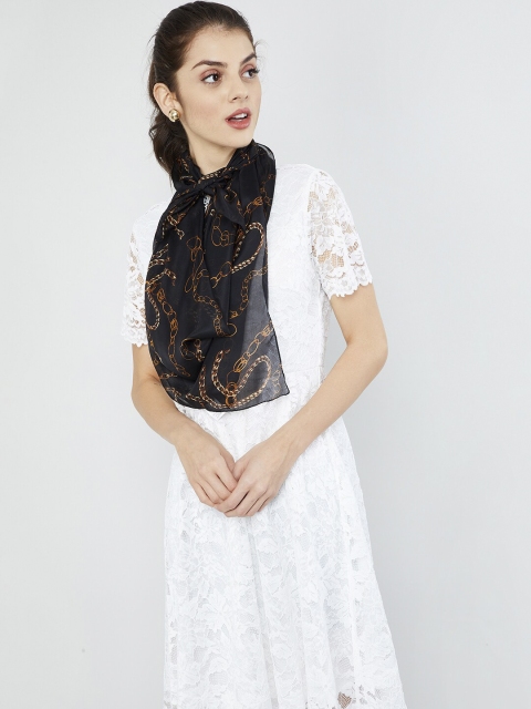 

max Women Black & Mustard Yellow Chain Print Scarf