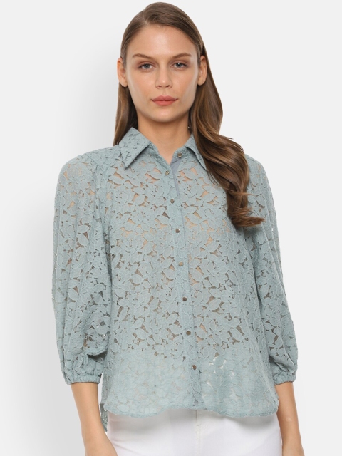 

Van Heusen Women Grey Regular Fit Self Design Casual Shirt