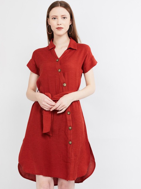 

max Women Red Solid Shirt Dress