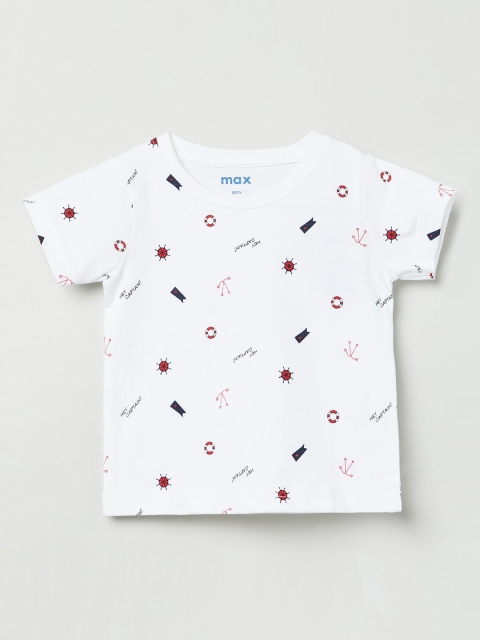

max Boys White Printed Round Neck T-shirt