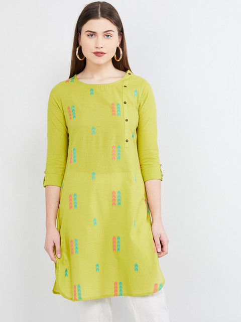 

max Women Lime Green & Blue Printed Straight Kurta