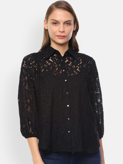 

Van Heusen Woman Women Black Regular Fit Solid Casual Shirt