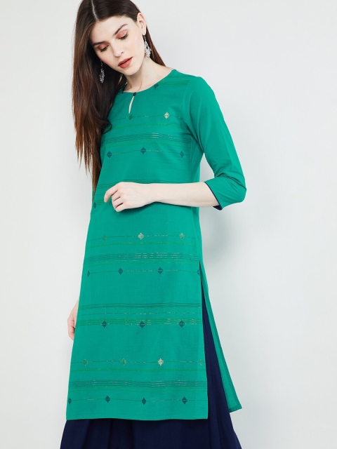 

max Women Green Printed Straight Kurta