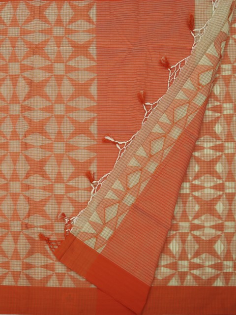 

Pothys Cream-Coloured & Orange Jute Cotton Woven Design Manipuri Saree