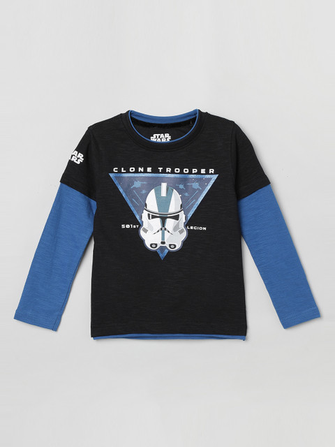 

max Boys Black & Blue Printed Round Neck T-shirt
