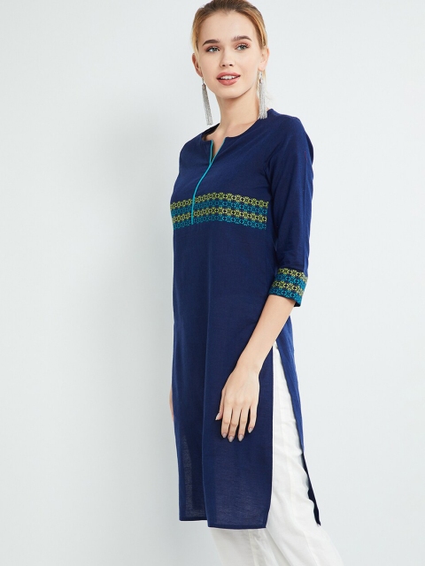 

max Women Navy Blue Printed Straight Kurta