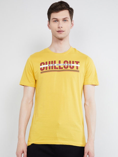 

max Men Yellow Printed Round Neck T-shirt