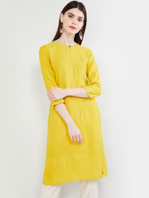 

max Women Mustard Yellow Solid Straight Kurta