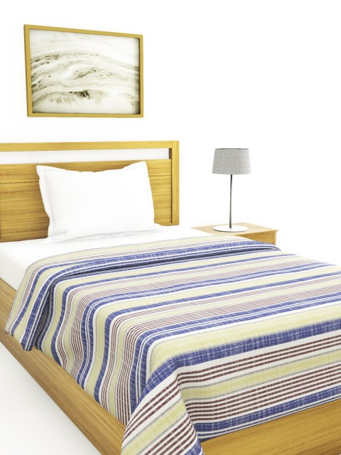 BIANCA Blue & Fluorescent Green Striped AC Room 150 GSM Single Bed Comforter