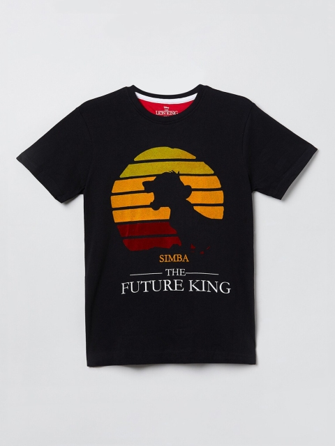 max Boys Black The Lion King Print Round Neck T-shirt