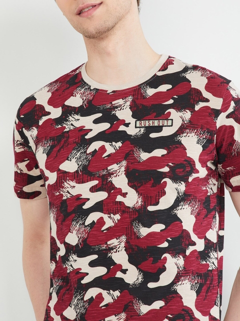 

max Men Beige & Maroon Printed Round Neck T-shirt