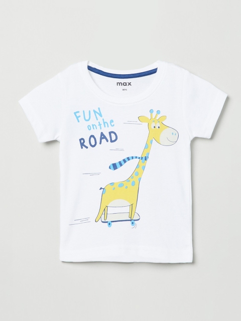 

max Boys White Printed Round Neck T-shirt