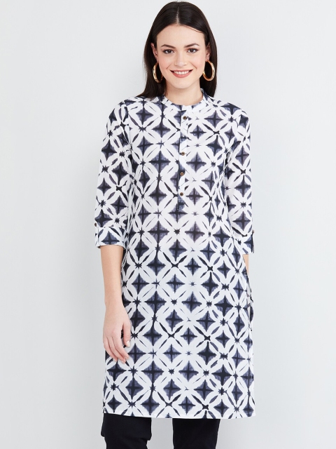 

max Women White & Black Printed Straight Kurta