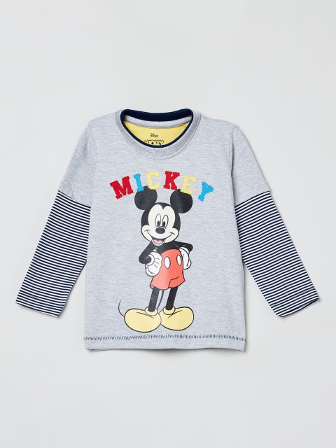 

max Boys Grey Melange Mickey Mouse Printed Round Neck T-shirt