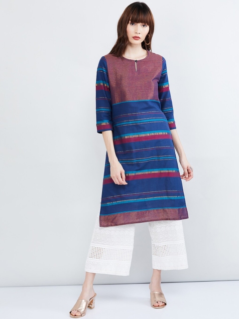 

max Women Blue & Pink Striped Straight Kurta